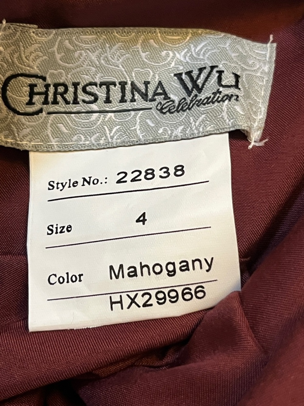 CHRISTINA WU CELEBRATIONS 22838 NWT Size 4 CHIFFON/LACE MAHOGANY - Picture 4 of 16